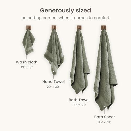 BIOWEAVES 100% Organic Cotton Bath Towel Set | 700 GSM Plush 6-Piece Premium Towel Set GOTS Certified, 2 Bath Towels, 2 Hand Towels & 2 Washcloths - Sage - color: Sage, size: 6 Pc Towel Set
