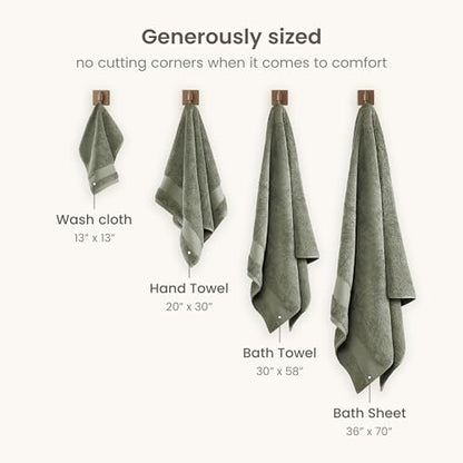 BIOWEAVES 100% Organic Cotton Bath Towel Set | 700 GSM Plush 6-Piece Premium Towel Set GOTS Certified, 2 Bath Towels, 2 Hand Towels & 2 Washcloths - Sage - color: Sage, size: 6 Pc Towel Set