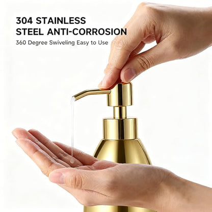 304 Stainless Steel Soap Dispenser 16oz Rust-Proof Liquid Soap Pump Bottle for Kitchen or Bathroom Countertop Hand Dish Lotion Leak-Proof (Polished Gold) - color: Polished Gold