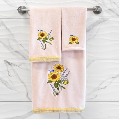 Jubilant 4-Piece Premium Towel Set, Vibrant Floral Applique, Luxurious Turkish Cotton, Soft & Durable, Elegant Bath Ensemble, 2 Bath 2 Hand Towels, Blush - color: Blush, size: 2 Pcs Bath 2 Pcs Hand Towel