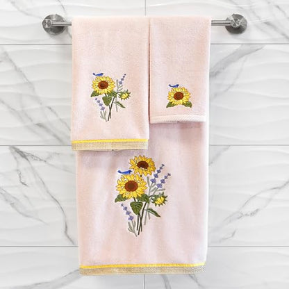 Jubilant 4-Piece Premium Towel Set, Vibrant Floral Applique, Luxurious Turkish Cotton, Soft & Durable, Elegant Bath Ensemble, 2 Bath 2 Hand Towels, Blush - color: Blush, size: 2 Pcs Bath 2 Pcs Hand Towel