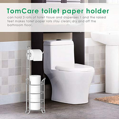 TomCare Toilet Paper Holder Stand Free Standing, Holds 4 Mega Rolls, Silver | Tool-Free Assembly, Detachable Metal Wire Frame, Powder-Coated Finish, Easy Storage and Flexible Bathroom Placement - color: Silver Grey, size: Standard