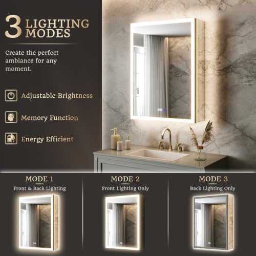 24x32 Lighted Medicine Cabinet, Separate Front & Back Lights | Surface/Recessed LED Medicine Cabinet for Bathroom with Side Mirrors, Dimmable Light, Anti-Fog, Memory,Silver Aluminum Frame - size: 24" x 32" (Left Hinge)