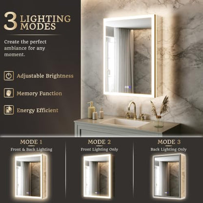 24x32 Lighted Medicine Cabinet, Separate Front & Back Lights | Surface/Recessed LED Medicine Cabinet for Bathroom with Side Mirrors, Dimmable Light, Anti-Fog, Memory,Silver Aluminum Frame - size: 24" x 32" (Left Hinge)