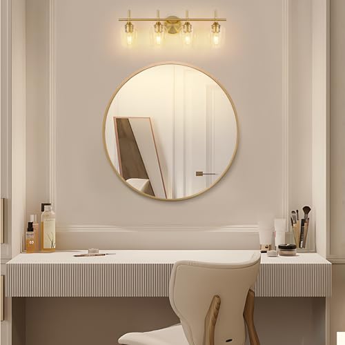 foucasal Bathroom Light Fixtures 4-Light Gold Bathroom Vanity Light | Win Glass Clear Shade, Modern Wall Lights for Bathroom Bedroom Hallway Living Room (Gold, 4-Light) - color: Gold & Clear E26, size: 4-light