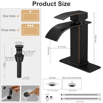 Bathroom Sink Faucet Waterfall Single Handle with Deck Plate | Oil Rubbed Bronze,Pop Up Drain,Single Hole,Precise Water Adjustment,Rust-resistant Construction,Easy to Clean,Long-time Use - color: Oil Rubbed Bronze, size: Modern Bathroom Sink Faucet