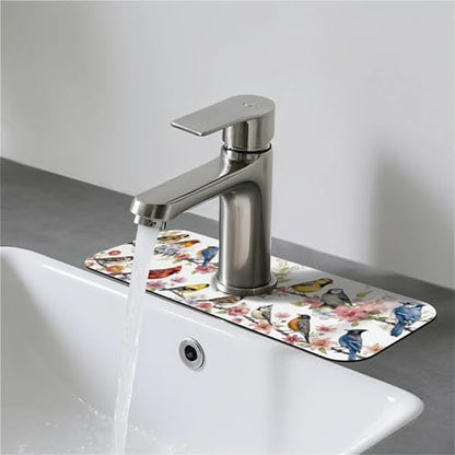 Faucet Fast Absorbent Pad - Songbirds On Branch Multi , Suitable For Kitchen, Bathroom, Island And Other Scenes - color: Songbirds on Branch Multi
