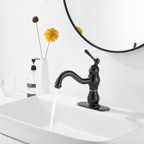Oil Rubbed Bronze Bathroom Faucet Single Handle One Hole Bathroom Vanity Faucet Basin Mixer Tap Matching Pop Up Drain with Overflow - color: Bronze, size: Short