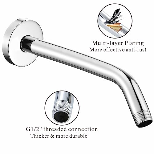 Voolan Shower Arm with Flange and Teflon Tape, Extension Shower Head Arm for Bathroom Fixed Shower Head, Solid Stainless Steel, Wall Mounted (10 Inch, Chrome) - color: Chrome, style: 10 Inch
