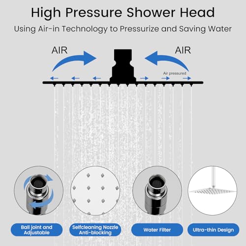 gotonovo Ceiling Shower System with 4pcs Full Body Jets,Polished Chrome | SUS304 12’’ Rain Shower Head with Handheld Spray,Brass Body Message Jets,Ceiling Mount,Rough-in Valve and Trim Kit,All Metal - color: Chrome