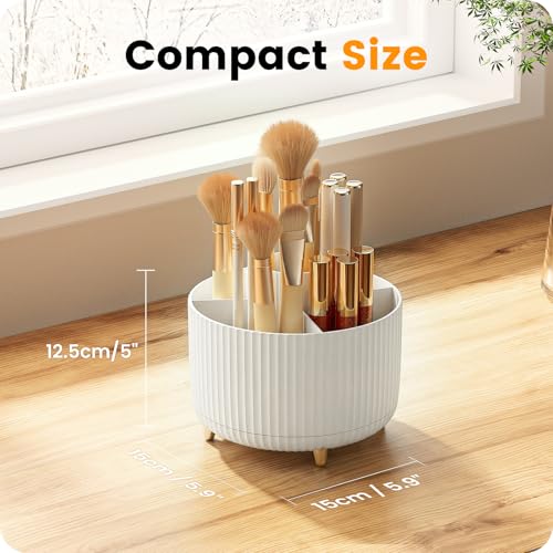A-LuGei 【Elegant White】 5.9" Makeup Brush Holder Organizer, 【360° Rotating】 6 Slot Makeup Organizer Countertop, 【Minimalist Chic】 Vanity Organzier, Pen Holder for Desk Office Bathroom Desktop