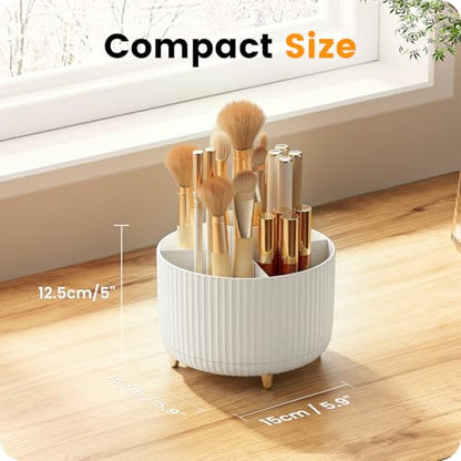 A-LuGei 【Elegant White】 5.9" Makeup Brush Holder Organizer, 【360° Rotating】 6 Slot Makeup Organizer Countertop, 【Minimalist Chic】 Vanity Organzier, Pen Holder for Desk Office Bathroom Desktop
