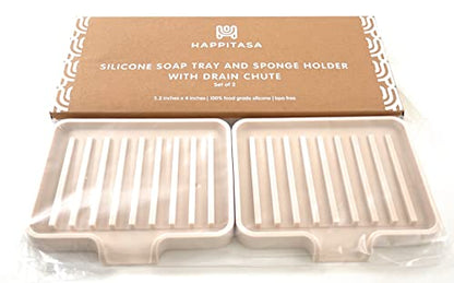 Silicone Soap Dish Tray and Sponge Holder with Drain Chute, Rectangular, Kitchen and Bathroom Sink Organizer (Sand Dollar, 5.2"x4" (Set of 2), 7.2 Ounces) - color: Sand Dollar, size: (SM) 5.2"x4" (2pcs)