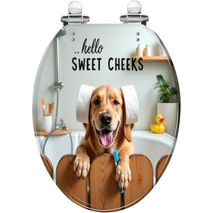 Elongated Resin Toilet Seat, Quietly Close Quick Release Hinges Cover | Toilet Lid Cover Easy to Clean and Install, Funny Dog Animal Hilarious Rustic Farmhouse Country Wooden Heavy Duty Toilet Seat - color: pattern3, size: V-shape