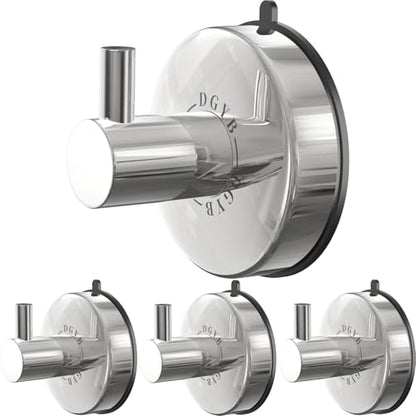 DGYB Suction Cup Hooks - 15LB Shower Hooks for Inside Shower, Stainless Steel No Drill Wall Hook Set of 4 Chrome Towel Hook for Bathrooms, Loofah, Robe - color: 4 Pack-Chrome