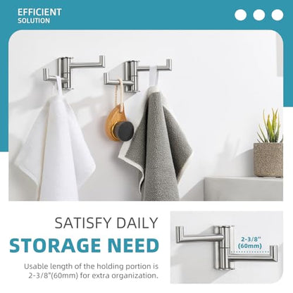 Angle Simple Towel Hooks Swivel, Brushed Nickel Coat Wall Hook, 2 Pack | SUS304 Stainless Steel Robe Hand Towel Holder for Bathroom Kitchen Closet Cabinet, Compact Foldable Design, Screws Mounted - color: Brushed Nickel, size: 2 Pack