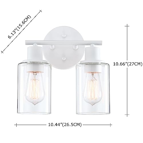 WISBEAM 2-Light Bathroom Vanity Light, White Bathroom Light Fixture with Clear Glass Shade Including E26 Medium Base, Bulb NOT Included, Vanity Light Over Mirror - color: White, size: VNT003