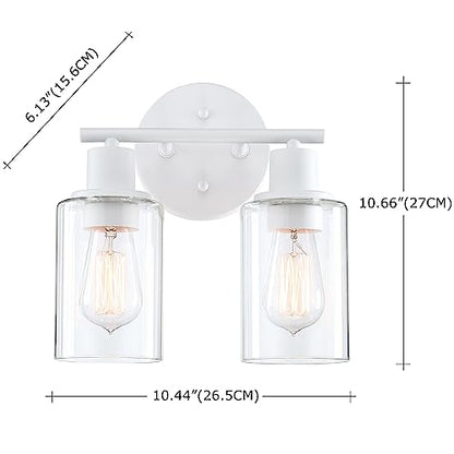 WISBEAM 2-Light Bathroom Vanity Light, White Bathroom Light Fixture with Clear Glass Shade Including E26 Medium Base, Bulb NOT Included, Vanity Light Over Mirror - color: White, size: VNT003