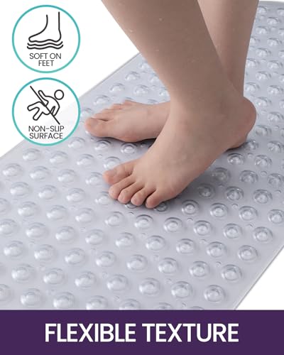 DEXI Bathtub Mat Non Slip 16x35, Shower Floor Mats for Bathroom Bath Tub | Clear Washable Oval Bathmat, Suction Cups and Drain Holes to Keep Tubs Clean - color: Clear