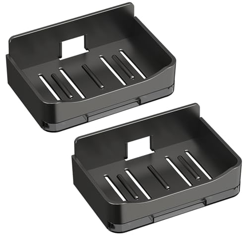 2 Pack Shower Soap Holder, Wall Mounted Soap Box Container, Bar Soap Holder with Drain for Shower, Bathroom, Kitchen(Black) - color: Black