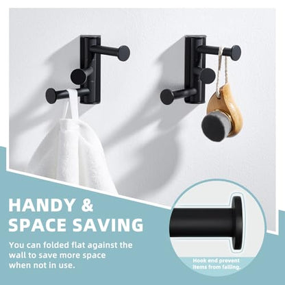 Suyar Towel Hook for Bathroom, Swivel Robe Holder with 3 Arms, Matte Black | 2 Pack, SUS304 Stainless Steel, Wall Mounted - color: Matte Black, size: 2 Pack