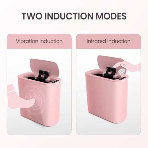 Cesun Automatic Small Bathroom Trash Can with Lid, 2.6 Gallon, Pink | Motion Sensor, Plastic, Touchless, Odor Control, Smart Garbage Can, Battery Operated, Manual Button, for Office/RV/Bedroom - color: Pink