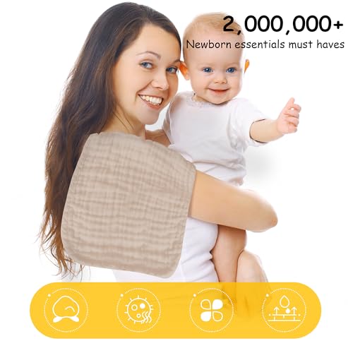 Lovely Care 12 Pack Muslin Burp Cloths 100% Cotton Muslin Cloths Large 20''x10'' Extra Soft and Absorbent Baby Burping Cloth - Brown - color: Brown, size: 10x20 Inch (Pack of 12)