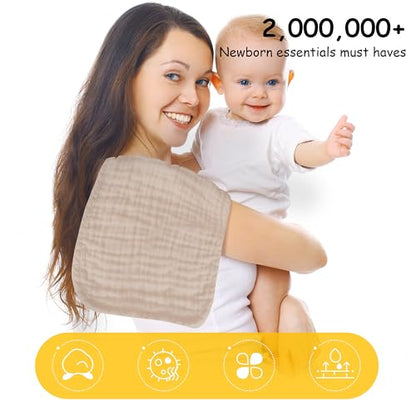 Lovely Care 12 Pack Muslin Burp Cloths 100% Cotton Muslin Cloths Large 20''x10'' Extra Soft and Absorbent Baby Burping Cloth - Brown - color: Brown, size: 10x20 Inch (Pack of 12)