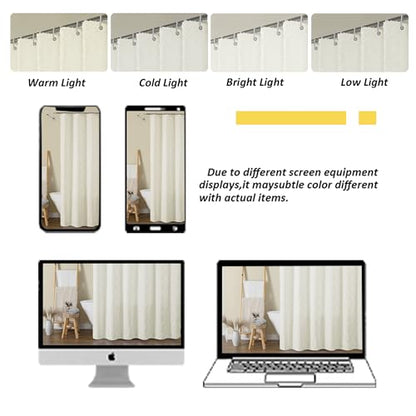Extra Long 96 Inch Cream Shower Curtains, Boho Fabric Shower Curtain Grommet Top With 12 Hooks, Elegant Modern Jacquard Geometric Design Textured Shower Curtain for Bathroom, Cream, 72"W x 96"L - color: Cream, size: 72"W x 96"L (Pack of 1)
