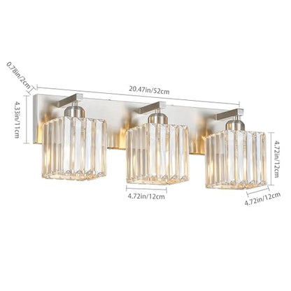 Modern Vanity Light 3-Lights Brushed Nickel Vanity Light Crystal Bathroom Wall Light Bathroom Light Fixtures - color: Nickel Straight, size: 3-light