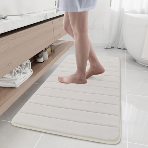 Buganda Memory Foam Bath Mat, 47" x 20", Ultra Soft Bathroom Rugs, Water Absorbent and Machine Washable Bath Rug Runner for Bathroom, Shower, and Tub, Cream - color: Cream, size: 47" X 20"