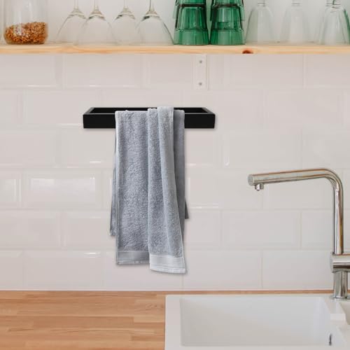YARNOW Towel Holder Towel Ring Bathroom Square Stainless Steel for Wall Mounted Organizer Rust Resistant Black Rectangle with Sleek Modern Design for Small Bathroom Layouts