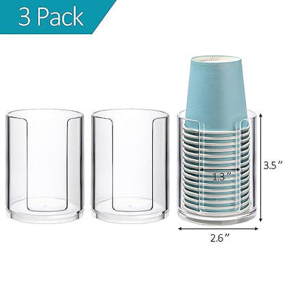 3 Pack Bathroom Cup Dispenser 3 oz Countertop Storage Mouthwash Cups Holder, Plastic Small Disposable Paper Cup Holders for Bathroom Sink Counter