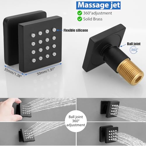 RUMOSE Rainfall Shower System with 4 Full Body Jet 4 Mode Shower Faucet Set | 12 Inch Rain Shower Head, 2 in 1 Handheld Spray, Matte Black Brass Shower Jet Shower Fixtures, Wall Mounted - color: Matte Black
