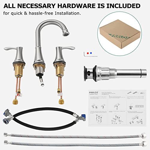 Brushed Nickel Widespread Bathroom Sink Faucet 8 Inch for Vanity | with All Metal Pop Up Drain, High Arc 2 Handle Lead-Free Deck Mount Bathroom Faucet for 3 Hole Lavatory Utility Sink - color: Brushed Nickel