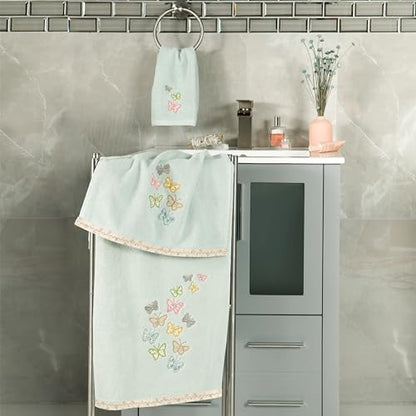 Frolic 4-Piece Luxury Towel Set, Calico Applique, Soft & Durable Turkish Cotton, Elegant Bathroom Ensemble, 2 Bath 2 Hand Towels, Aqua - color: Aqua, size: 2 Pcs Bath 2 Pcs Hand Towel