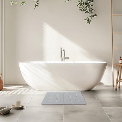 Yolife Stone Bath Mat Large, 32" x 20" Diatomaceous Earth Bath Mat for Bathroom, Super Absorbent Quick Drying Bathroom Stone Mat, Non-Slip Diatomite Shower Mat, Easy to Clean, Light Grey - color: Light Grey