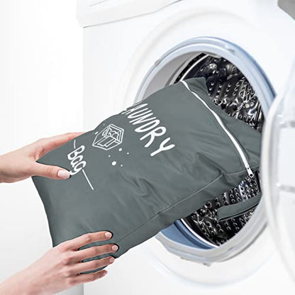 2 Pcs Travel Laundry Bag Waterproof Wet Dry Bag Washable Dirty Clothes Bathing Suit Workout - color: Black+Grey