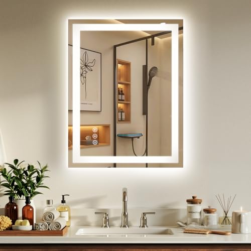 28x36 LED Bathroom Mirror with Anti-Fog, Backlit & Front Lit, Memory | Stepless Dimmable 3 Color CRI 95+ Shatterproof Tempered Glass ETL Listed for Safety Lighted Bathroom Vanity Mirror for Wall - size: 28"L x 36"W