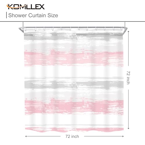 Abstract Gray Pink Women Modern Striped Neutral Bathroom Shower Curtain Set | 72Wx72H Geometric Watercolor design, waterproof HD print with fast-drying fabric and 12 hooks. - color: A3-pink Grey, size: 72"W x 72"L (Pack of 1)