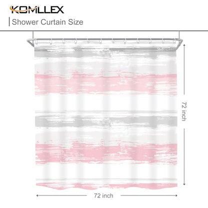 Abstract Gray Pink Women Modern Striped Neutral Bathroom Shower Curtain Set | 72Wx72H Geometric Watercolor design, waterproof HD print with fast-drying fabric and 12 hooks. - color: A3-pink Grey, size: 72"W x 72"L (Pack of 1)