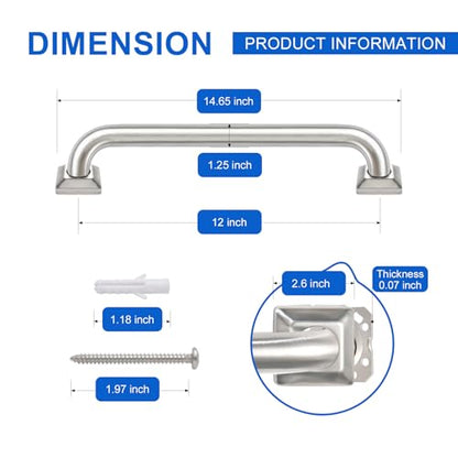 Bathroom Grab Bars Stainless Steel Handrail ADA Compliant 500lbs bathtubs and Showers Toilet Handle Safety for Handicap, Elderly, Disabled, Injury (12inches 2 Pack) - size: 12 inches 2 pack
