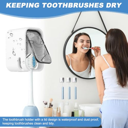 3PCS Toothbrush Holder Wall Mounted with Cover,Single Slot Electric Tooth Brushing Holder,Self Adhesive Hanging Toothbrush Organizer for Bathroom,Family,Travel(4.4 * 3 * 2.6cm,Color:Grey) - color: Grey