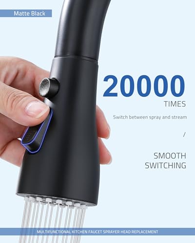 Kitchen Faucet Head Replacement, 15 Adapters, 3-Mode Pull Down Sprayer Head | 3 Functions Stream Spray Pause, Easy 5-Min Install, Pull Out Nozzle, Matte Black, Compatible with Moen Delta Hansgrohe - color: Matte Black
