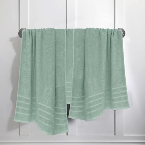 Feather & Stitch 100% Cotton 625 GSM Bath Towel Set of 6, Ultra Soft Highly Absorbent 2 Bath Towels, 2 Hand Towels & 2 Washcloth - Luxury Quick Dry Shower Towels (Granite Green) - color: Granite Green