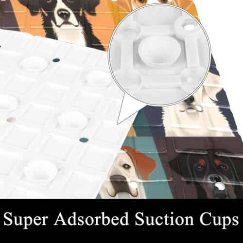 Non Slip Bath Mat for Tub, 15.1 x 26.8 Inch Bathtub Mat Machine Washable Shower Mat with Drain Holes and Suction Cups, Dog Breeds Background - color: Multi 02