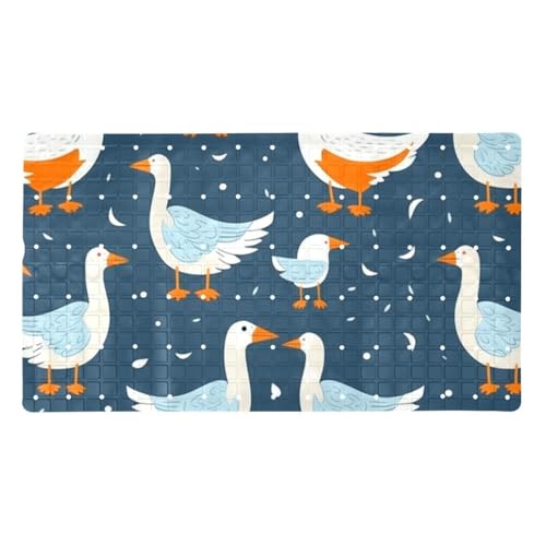 Non Slip Shower Mat Bathtub Mat 15.1x26.8 Inch, Quick Dry Bath Mat with Drain, Soft PVC Bath Mats for Bathroom Tub Shower Floor, Funny Goose - color: Multi 7