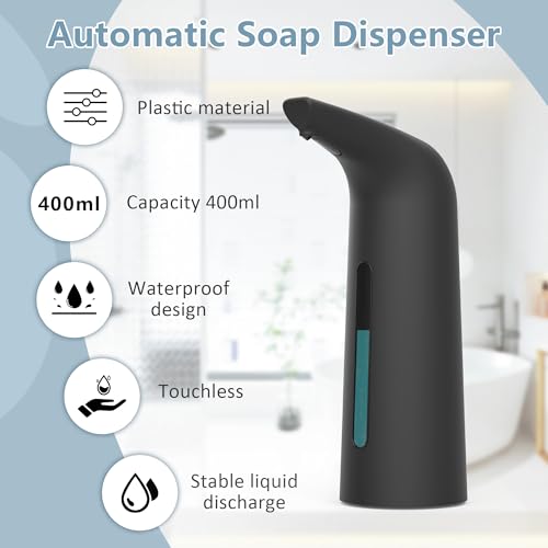 Automatic Liquid Soap Dispenser, 4-Level,Rechargeable | Plastic,13.5oz/400ml Black Touchless Electric Hand & Dish Countertop Soap Dispensers with Sensor for Bathroom,Kitchen Sink - color: Black, style: Rechargeable