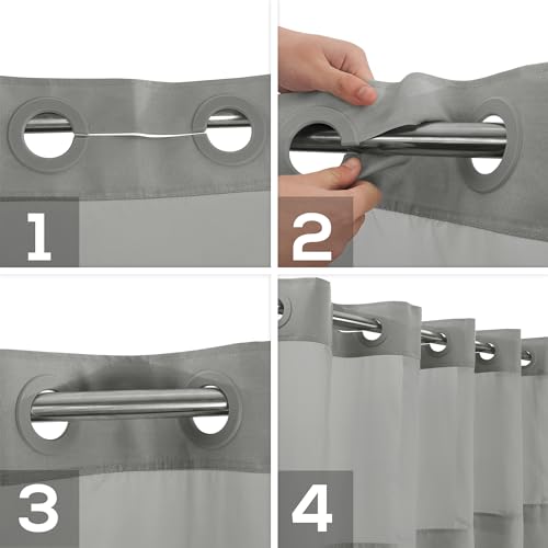 River Dream No Hook Shower Curtain with Snap-in Liner Set, Dark Gray, 71x74 | Snap on/off Waterproof PEVA Liner, See Through Top Window, Slub Textured, Hotel Style Shower Curtain Set, Standard Size - color: Dark Gray, size: 71"W x 74"L (Pack of 1)