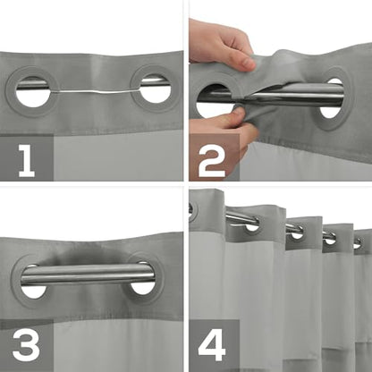 River Dream No Hook Shower Curtain with Snap-in Liner Set, Dark Gray, 71x74 | Snap on/off Waterproof PEVA Liner, See Through Top Window, Slub Textured, Hotel Style Shower Curtain Set, Standard Size - color: Dark Gray, size: 71"W x 74"L (Pack of 1)
